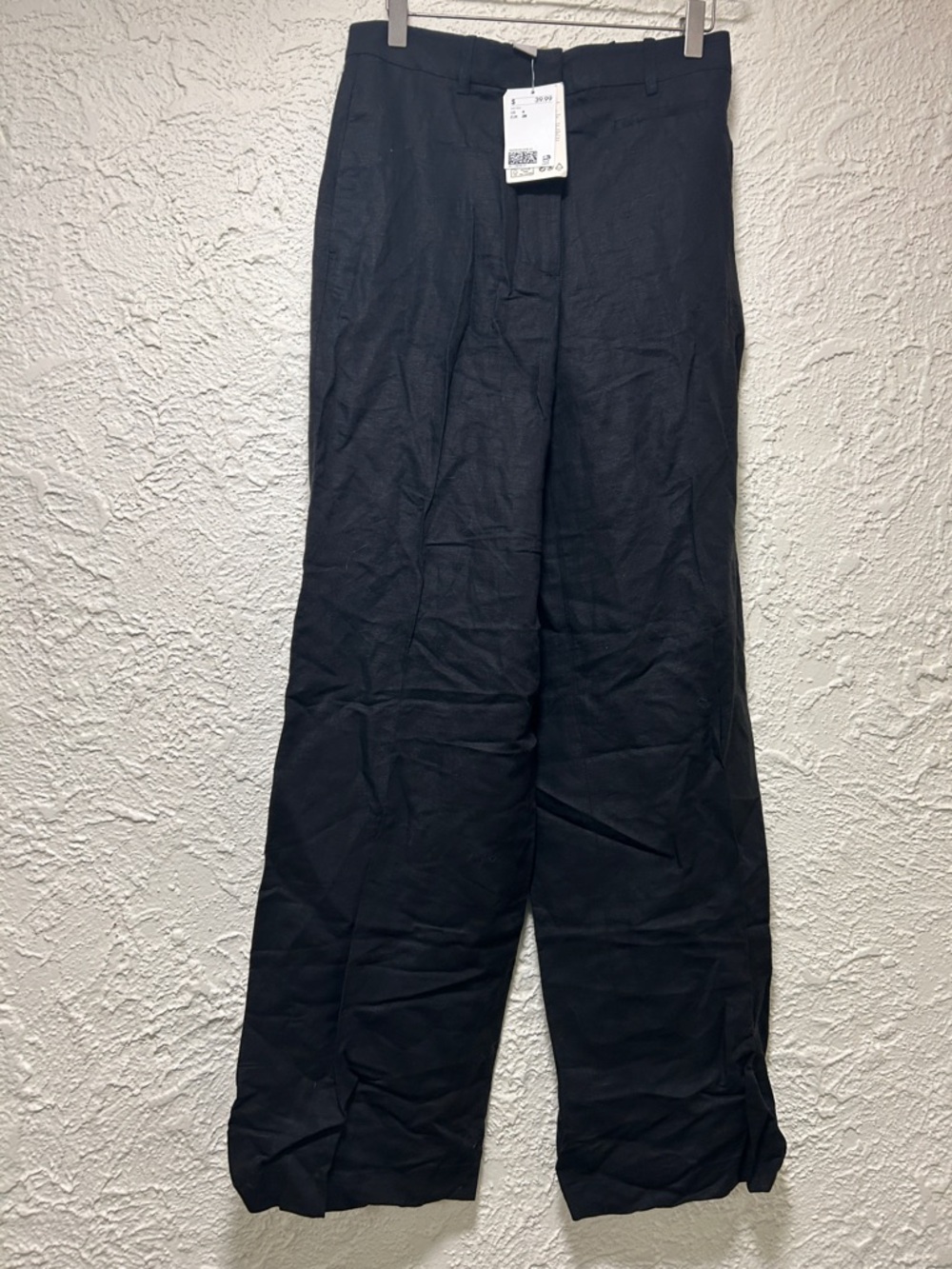 H&M Womens Black Linen Blend Wide Leg Dress Pants Tailored Fit BRAND NEW TAG $39